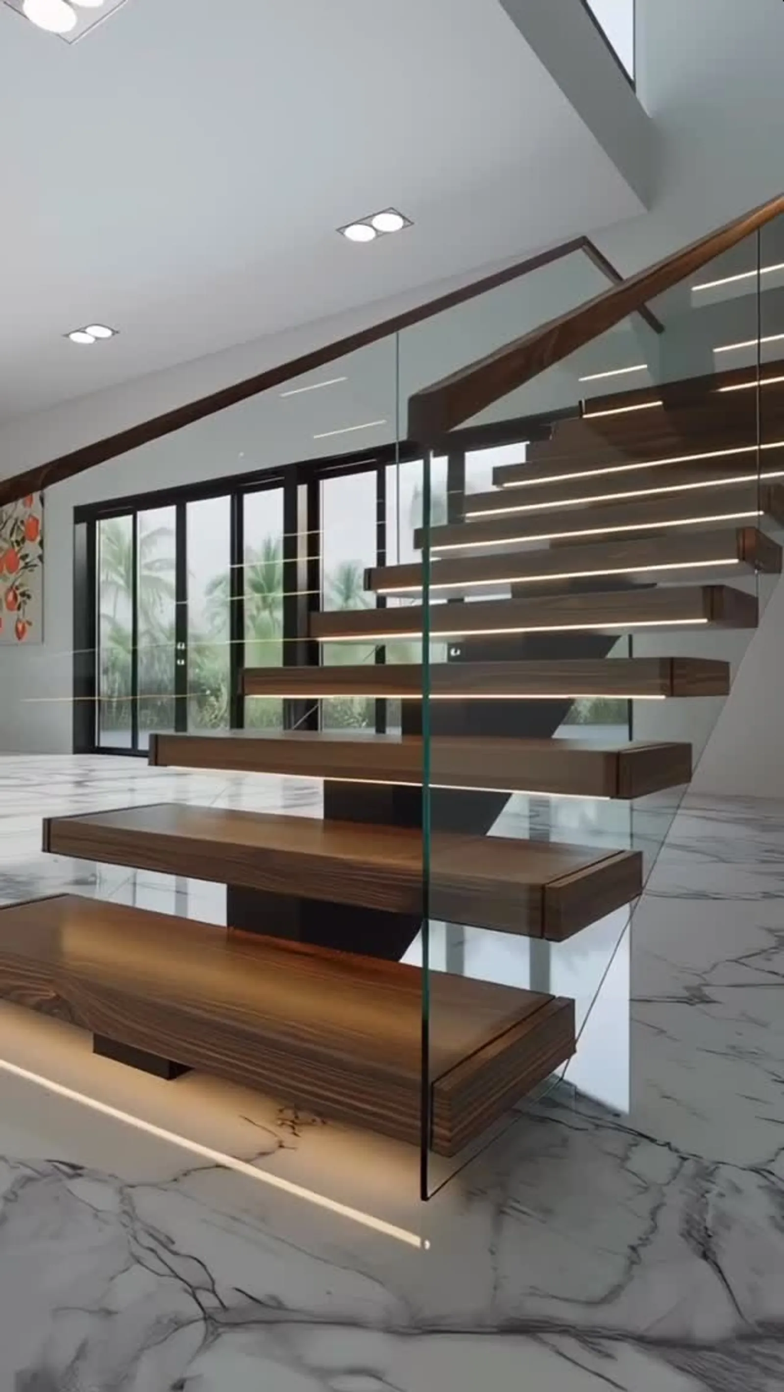 Premium hardwood floating stairs in a Houston home