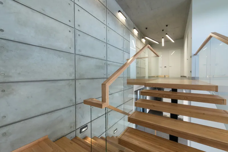 Industrial steel floating stair installation in Houston, TX